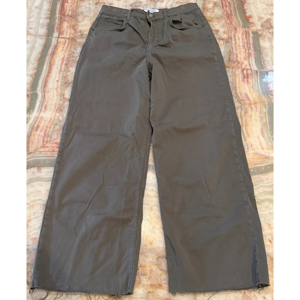 Reformation Women Wide Leg Jeans Green Baggy Loose Denim Raw Hem 5-Pockets 31